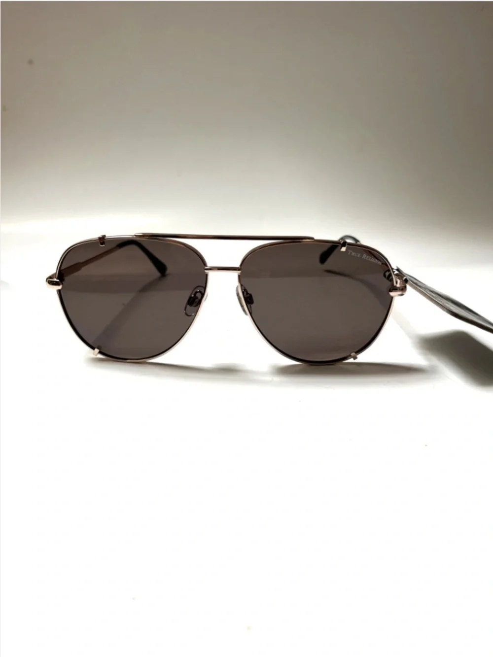 New TRUE RELIGION Double Bridge Aviator Sunglasses Classic Gold Brown Lens